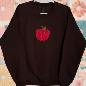 Apple Medium Chocolate Brown Patchwork Embroidered Crewneck Sweatshirt